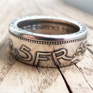Swiss 5 Franc Silver Coin Ring - Silver coin rings - Helvetia - Swiss jewelry