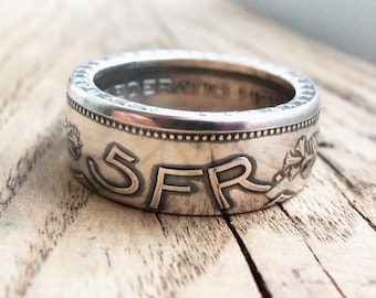 Swiss 5 Franc Silver Coin Ring - Silver coin rings - Helvetia - Swiss jewelry