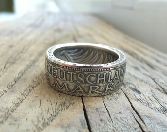 German Silver Coin Ring made from 5 Mark coin - Deutschland Coin ring -5DM coin rings - Handcrafted Rings from Coins - Coin Ring Germany