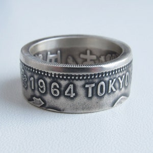 Japan silver coin ring, Silver Japanese coin ring, Japan 1964 1000 Yen . 925 Pure Silver Coin Ring, Coin ring Japan, Japanese jewelry