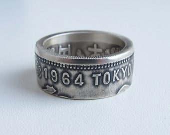 Japan silver coin ring, Silver Japanese coin ring, Japan 1964 1000 Yen . 925 Pure Silver Coin Ring, Coin ring Japan, Japanese jewelry