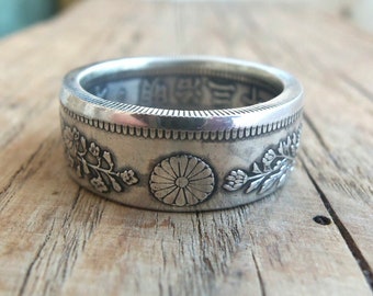 Anillo de plata japonés - Moneda de plata de 50 sen de Japón - Anillo de plata - Joyería japonesa - Anillo de plata de 50 sen (1873-1905)