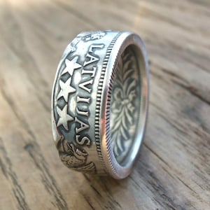 Silver Coin Ring Latvia - 1925 - 1926 Latvia 2 Lati Coin Ring (83.5% Silver) - Latvijas Republica - Latvia - Silver Rings