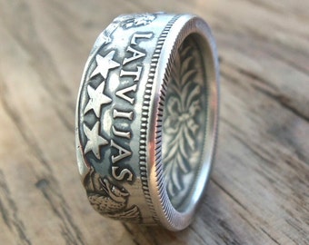 Silver Coin Ring Latvia - 1925 - 1926 Latvia 2 Lati Coin Ring (83.5% Silver) - Latvijas Republica - Latvia - Silver Rings