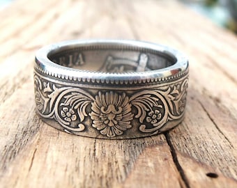 Silver Rupee Coin Ring - India 1877 - 1901 One Rupee Coin - Silver coin ring - Souvenir from India
