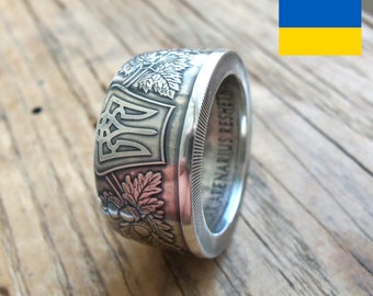 Ukrainian Silver Coin Ring - STAND WITH UKRAINE - Ukrainian rings - souvenir from Ukraine - Каблучка - Coin ring Ukraine