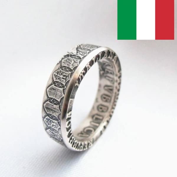 Silver Italian 500 Lire Coin Ring - Italy 500 Lire - Italian Jewelry - Silver Italian coin ring - Silver coin rings - ring from Italian coin