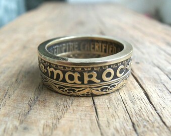 Morocco Coin ring - Ring made from coin 50 Francs 1952 - Souvenir from Morocco - Moroccan jewelry - Maroc - Brass coin ring