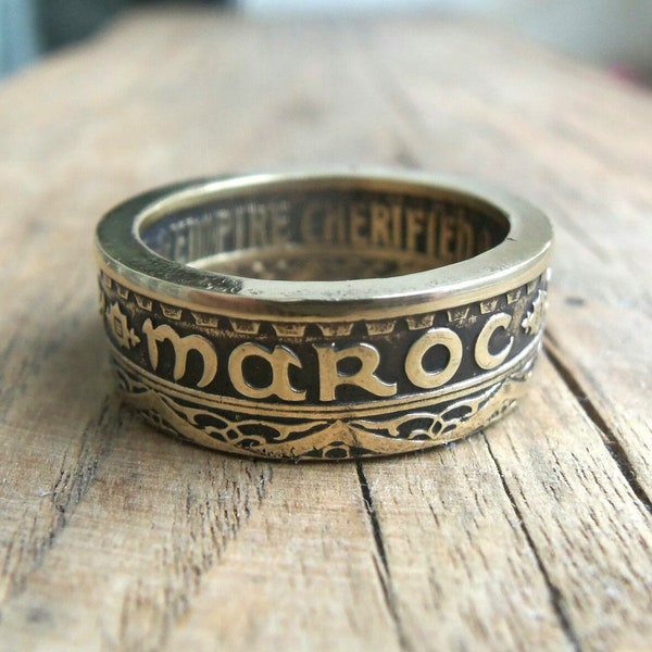 Morocco Coin ring - Ring made from coin 50 Francs 1952 - Souvenir from Morocco - Moroccan jewelry - Maroc - Brass coin ring