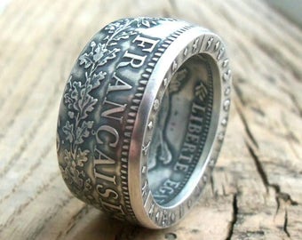Silver coin ring France - French coin ring - French silver coin ring - France coin ring - Liberte Egalite Fraternite - Handmade Rings