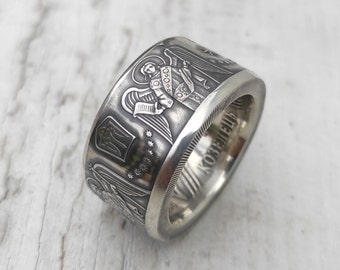 Ukrainian Silver Coin Ring, Angels Design, Handmade Jewelry, Stand with Ukraine, Historic Currency Band, Unisex Gift