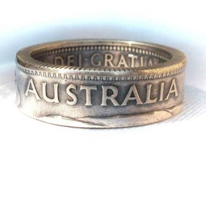 Australian silver coin ring- shilling silver - Australia silver shilling - Souvenir from Australia - Australian Rings From Coins