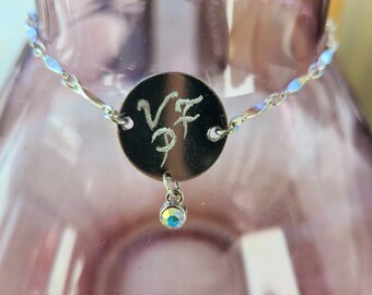 Silver letter engraved charm / ankle bracelet