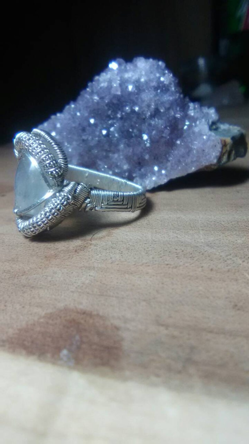 Wire Wrap Moon Stone Ring Rainbow Moonstone Silver Ring Flashy Gem Moonstone Ring Heady Style Moonstone Wire Wrapped Ring