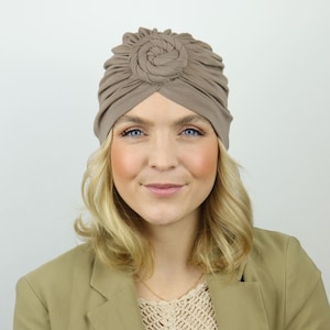 Turban handgenähter Turban Kopftuch bequemer Turban Mütze Turbane für Damen leichter Turban Headwrap Taupe handgenäht Kopfbedeckung