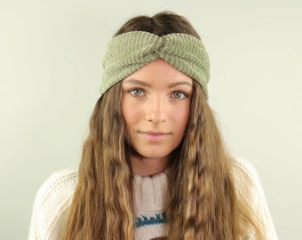 Strick Headband, Haarband gestrickt aus Baumwolle für Damen, warmes Stirnband aus Cord, Winter Strickhaarband in khaki für Damen