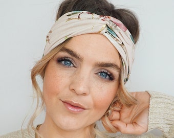 Haarband zarte Farben, Diadema beige con zartem Muster, Stirnband modern für Sie, bequemes Bandana, Geschenk für Sie, Haaraccessoire Boho