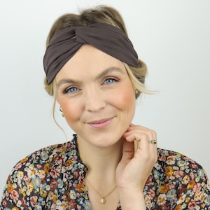 Hoofdband Boho braun breites Haarband bequem weich soft ohne Kopfschmerzen kein rutschen Stirnbänder für Alltag Büro Sport Freizeit