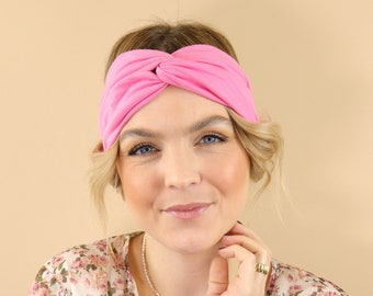 STIRNBAND Damen bequemes Headband in rosa ohne drücken und rutschen Haarband mit Knoten Haarbänder breit Mädchen Headbands Turbane modern