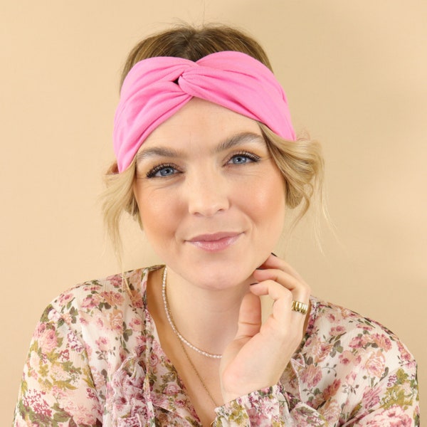 STIRNBAND Damen: bequemes Headband in rosa ohne drücken und rutschen Haarband mit Knoten Haarbänder breit Mädchen Headbands Turbane modern