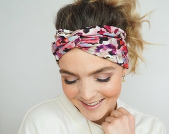 Stirnband Haarband Headband Bandana rosa für Damen und Mädchen, Haaraccessoire Trend Boho Hippie Stirnbänder, Haare Frisur mit Headband