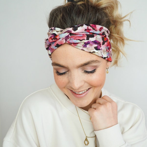 Stirnband Haarband Headband Bandana rosa per donne e ragazze, Haaraccessoire Trend Boho Hippie Stirnbänder, Haare Frisur mit Headband