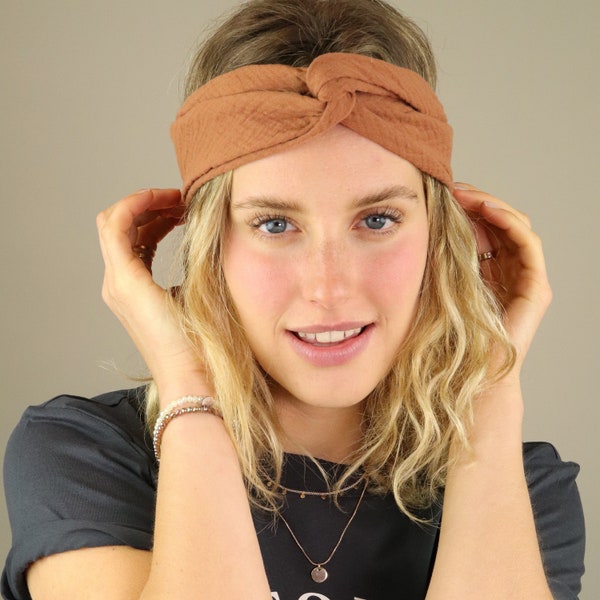 Musselin Haarband Musselin Headband Organic Cotton Headband Organic Headband Baumwolle Haarband mit Draht in braun