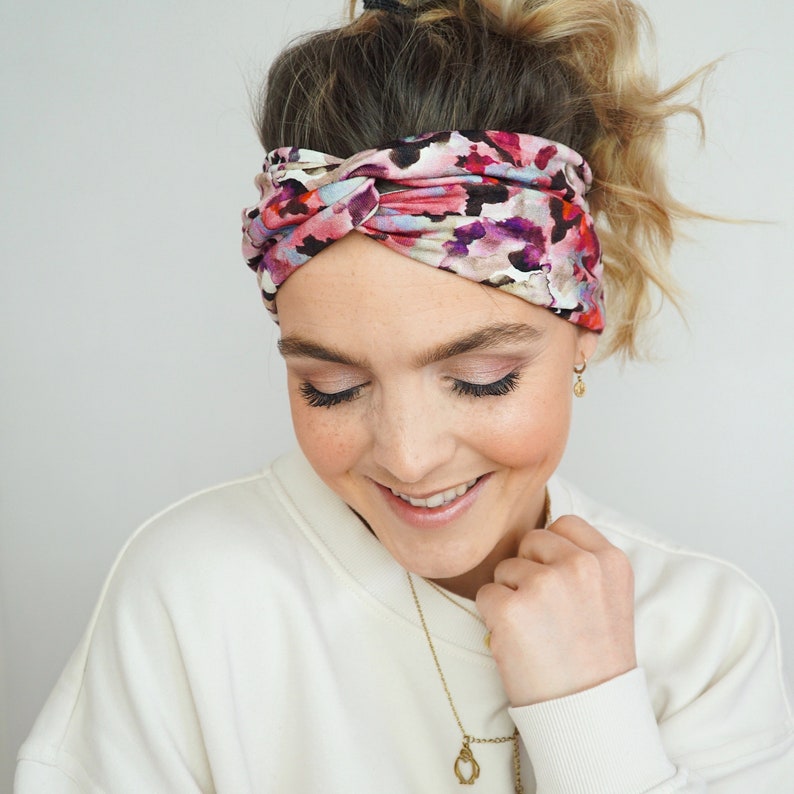 Stirnband Haarband Headband Bandana rosa für Damen und Mädchen, Haaraccessoire Trend Boho Hippie Stirnbänder, Haare Frisur mit Headband Bild 1