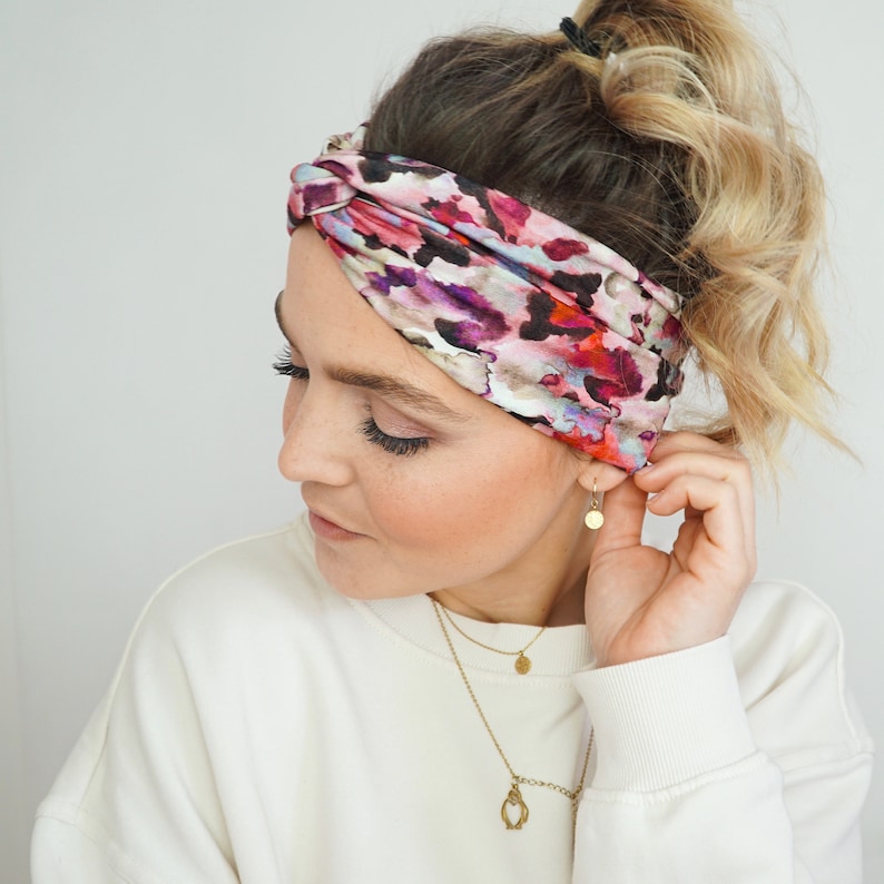 Stirnband Haarband Headband Bandana rosa für Damen und Mädchen, Haaraccessoire Trend Boho Hippie Stirnbänder, Haare Frisur mit Headband Bild 3