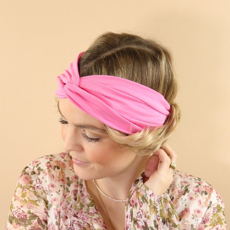 STIRNBAND Damen bequemes Headband in rosa ohne drücken und rutschen Haarband mit Knoten Haarbänder breit Mädchen Headbands Turbane modern Bild 3