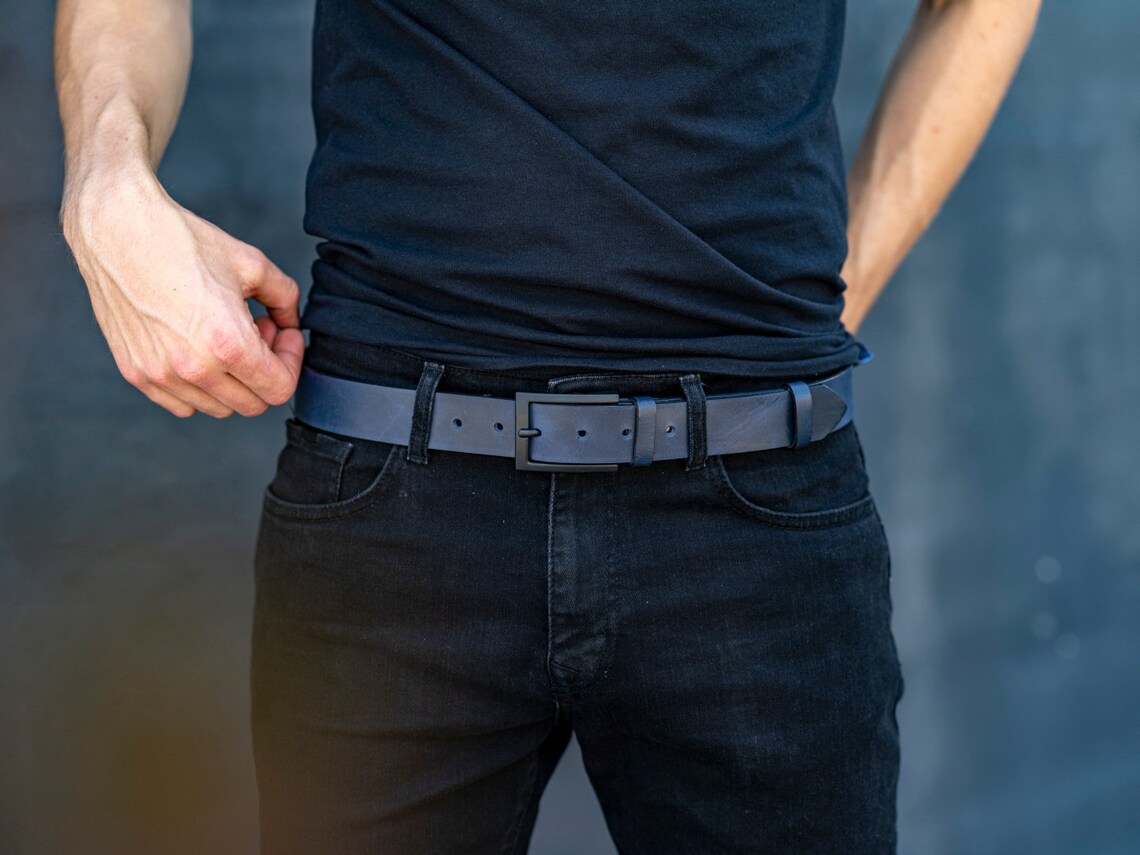 Distressed Navy Blue Leather Belt Men Wedding Belt Choice of Etsy