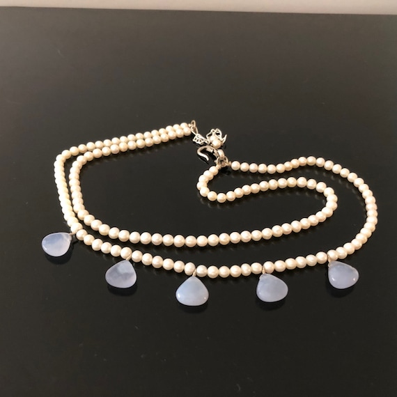 Vintage Pearl, Opalite Sterling Necklace//Double … - image 2