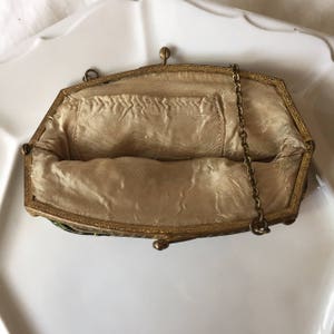 Scarce Enamel Frame Scenic Art Deco Petit Point Purse//Vintage Scenic Purse//Antique Needlepoint Bag//Flower Frame//Art Deco Purse image 3