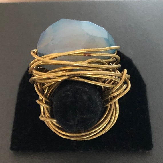 HUGE Artisan Statement Ring//Handmade Brass Wire Wrap… Gem