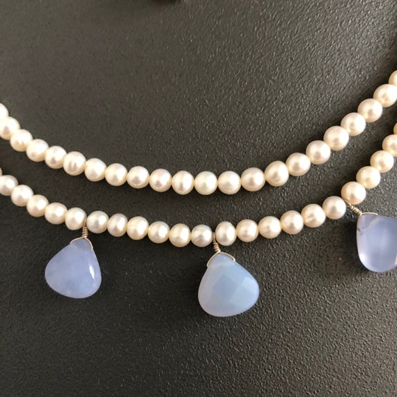 Vintage Pearl, Opalite Sterling Necklace//Double … - image 6