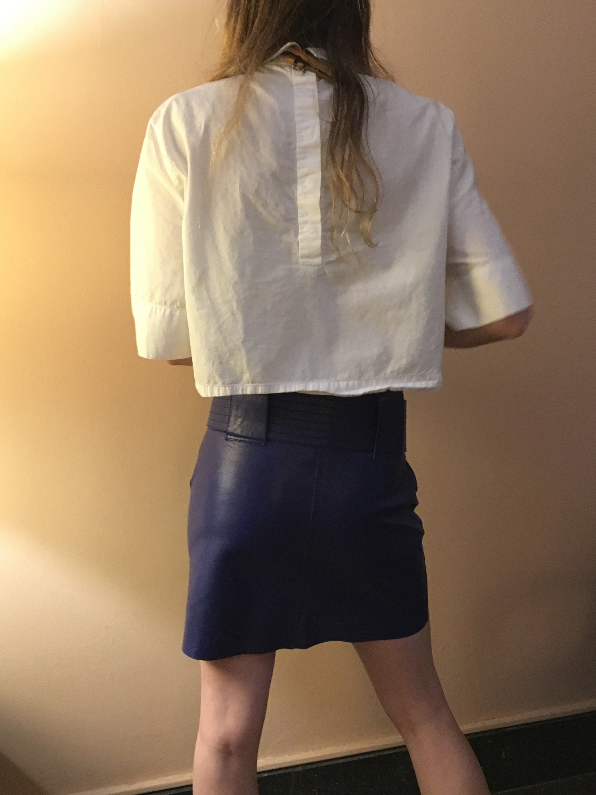 Bottega Veneta Blue Leather Mini Skirt, Original Tags