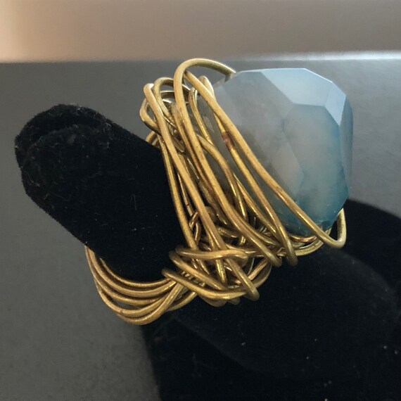 HUGE Artisan Statement Ring//Handmade Brass Wire Wrap… Gem