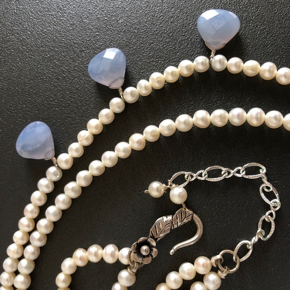 Vintage Pearl, Opalite Sterling Necklace//Double … - image 5