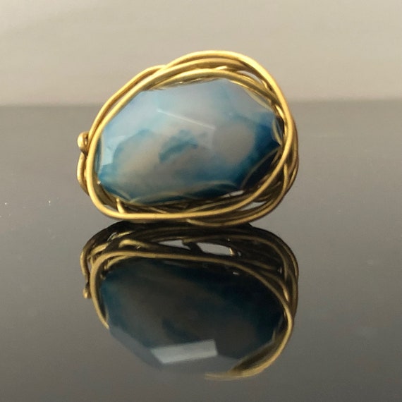 HUGE Artisan Statement Ring//Handmade Brass Wire Wrap… Gem