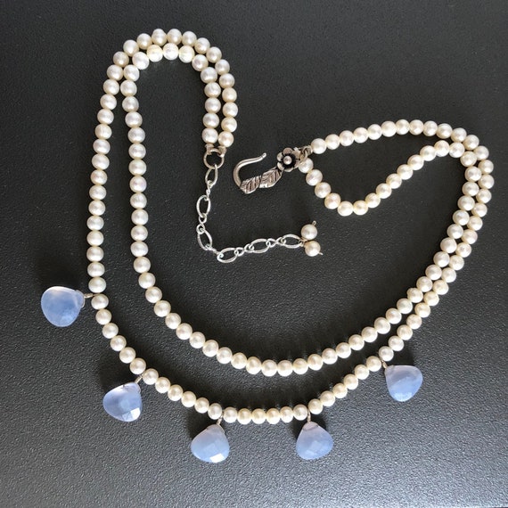 Vintage Pearl, Opalite Sterling Necklace//Double … - image 3