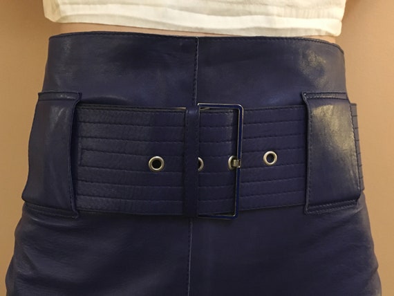 Bottega Veneta Blue Leather Mini Skirt, Original Tags