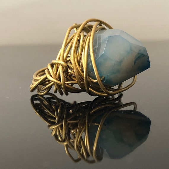 HUGE Artisan Statement Ring//Handmade Brass Wire Wrap… Gem