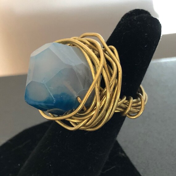 HUGE Artisan Statement Ring//Handmade Brass Wire Wrap… Gem