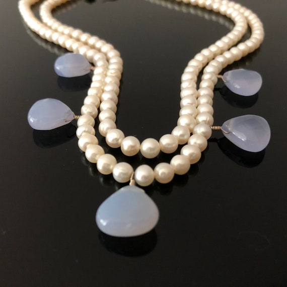 Vintage Pearl, Opalite Sterling Necklace//Double … - image 1