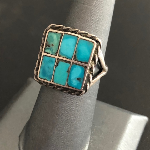 Early Vintage Native American Zuni Turquoise Inlay Sterling Silver Earrings Old Early Vintage Native American Zuni Turquoise Inlay Sterling Silver Earrings Old