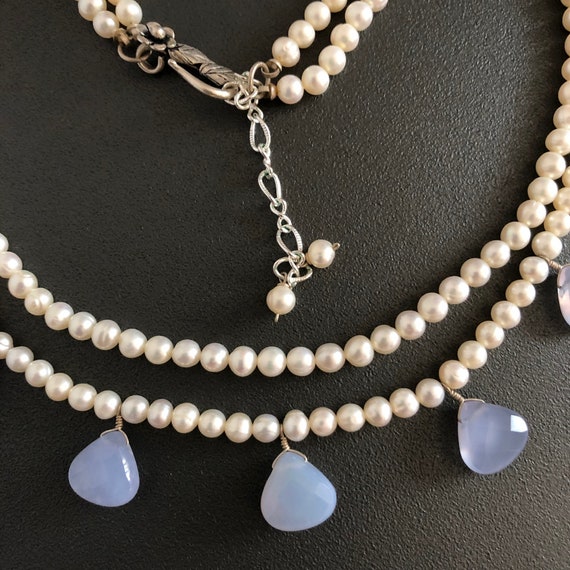 Vintage Pearl, Opalite Sterling Necklace//Double … - image 7