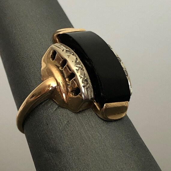 Art Deco Diamond Onyx Gold Ring, Hallmarked/Antiqu