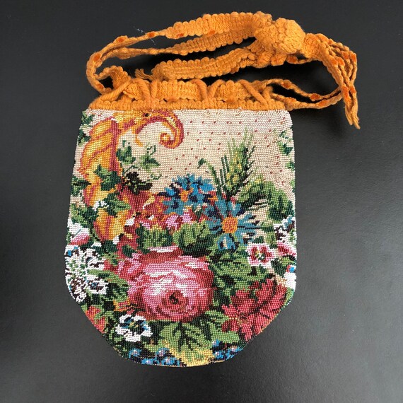 Antique Beaded Purse victorian Purse floral Beaded Bag antique