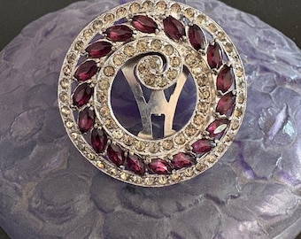 1930s Art Deco Dress Clip, Vintage Rhinestone Clip, Antique Brooch, Czechoslovakia, Purple Crystal Brooch
