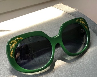 Couture Zac Posen Dovima Sunglasses/Designer Eyewear/Oversized Sunglasses/Runway Couture/Green Sunglasses
